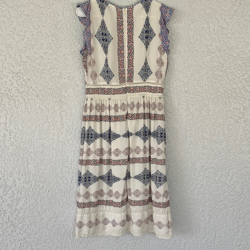 Loft  Midi Dress with Navy & Rust Print embroidered detailing size 4 - Picture 5 of 11